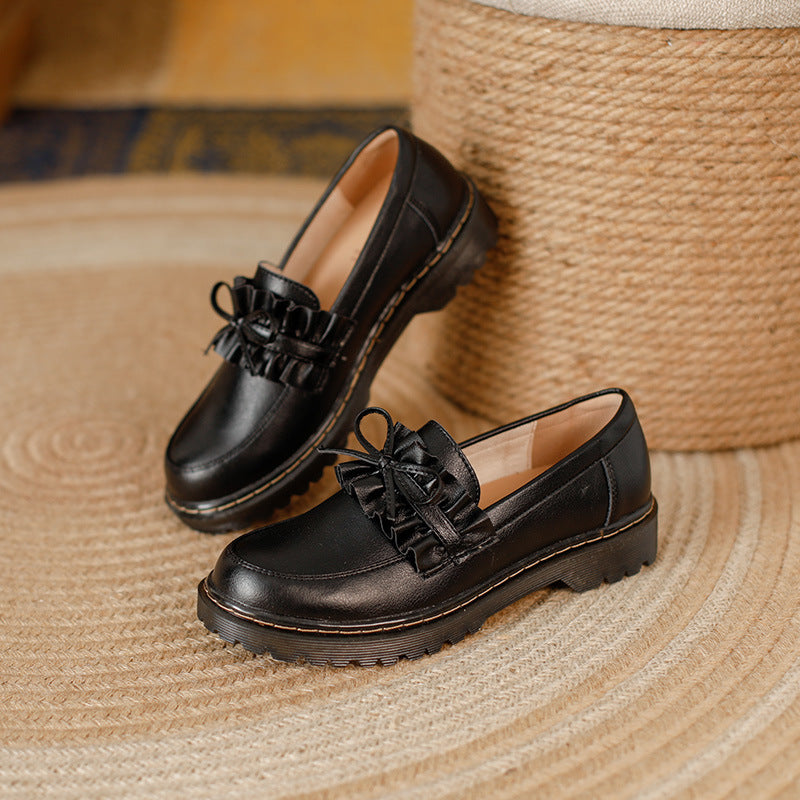 British Style Round Head Leather Shoes Black