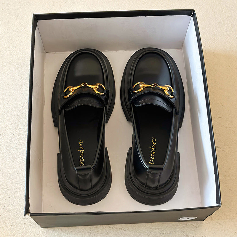 Metal Buckle All-match Soft Thin Loafer Black Chain
