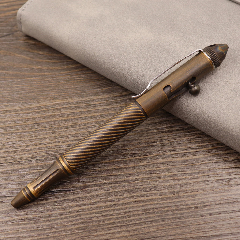 Retro Pure Copper Bolt Type Metal Tactical Pen Brushed Retro Color