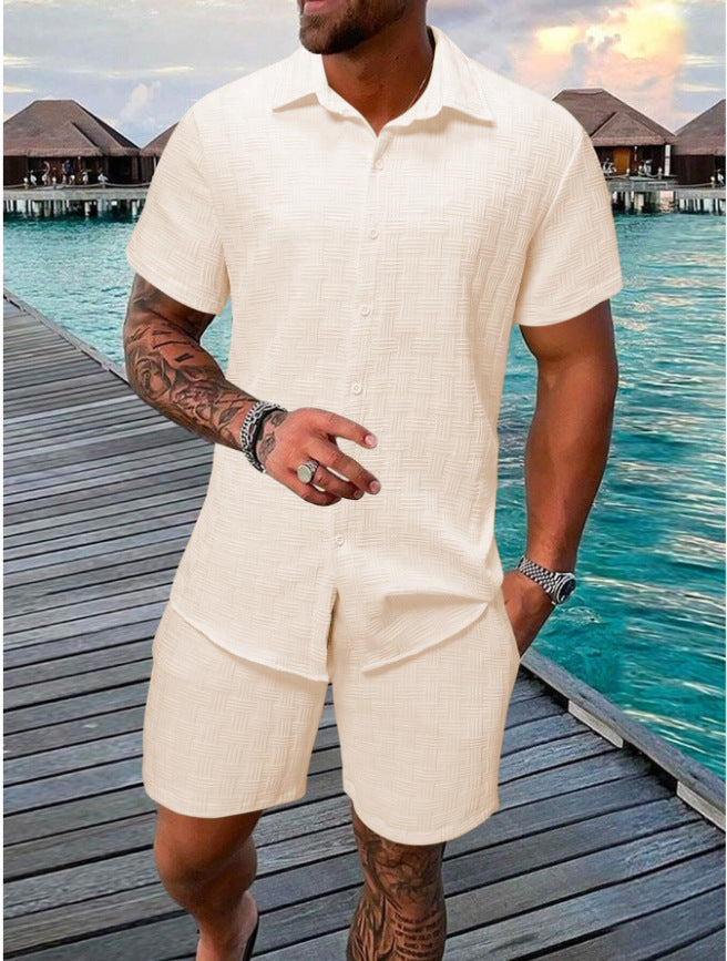 Jacquard Black And White Solid Color Suit Apricot