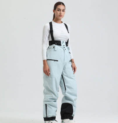 New Strap Thickened Waterproof Ski Pants Men Blue