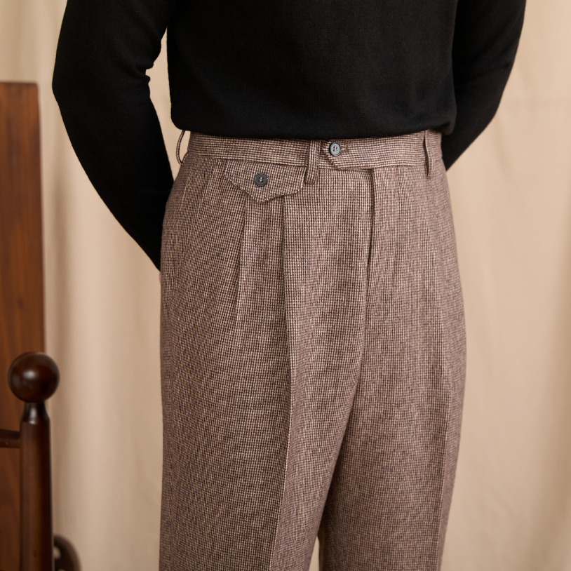 Houndstooth Wool Suit Pants For Men