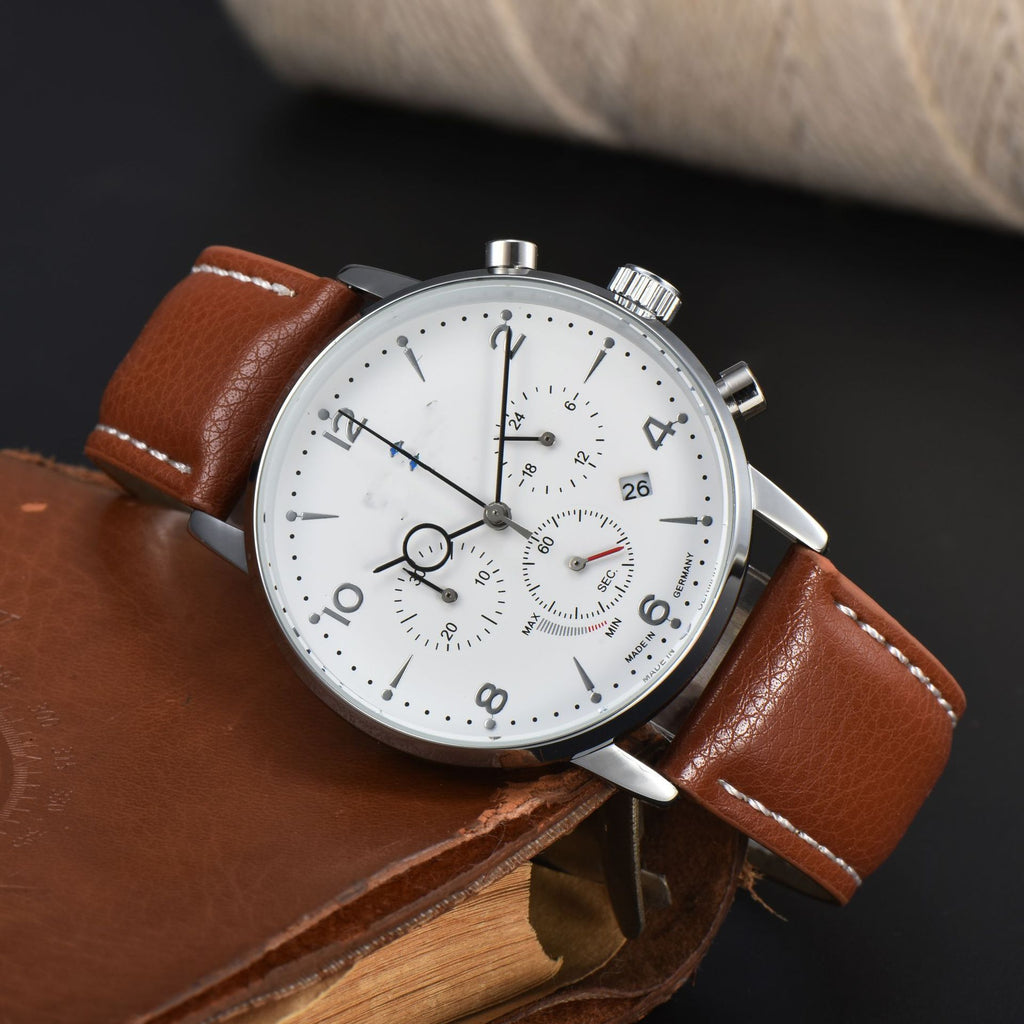 Mens Multifunctional Stylish Business-Ready Waterproof Calendar Watch White