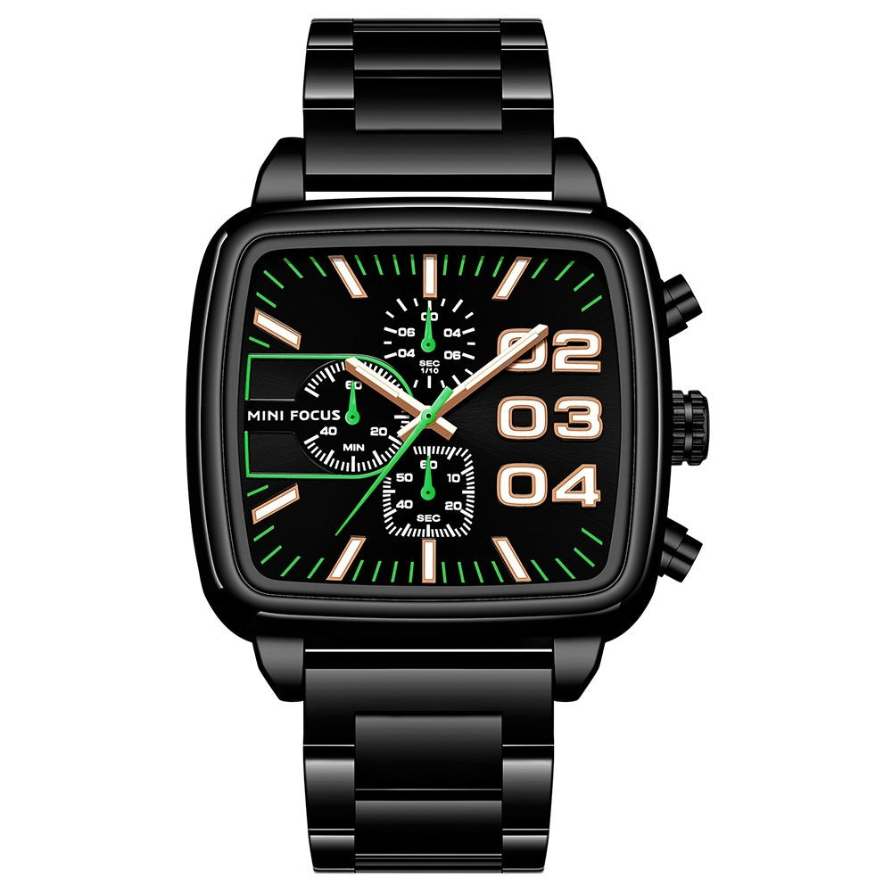 Mens Multifunctional Waterproof Quartz Watch Black Shell Black Surface