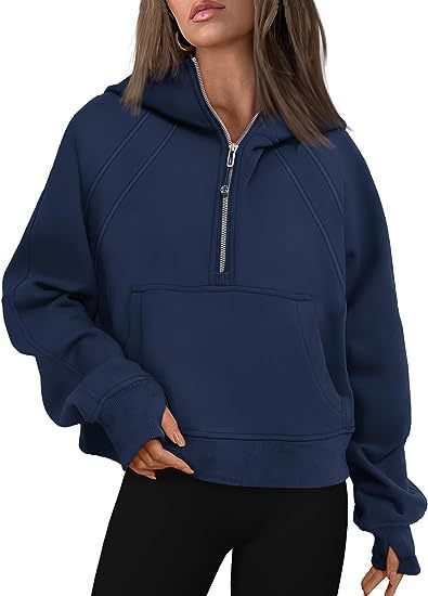 Zipper Hoodie Sweatshirt With Pocket Navy Blue