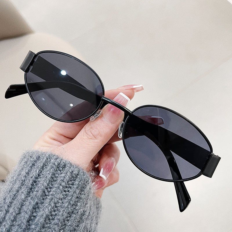 New Retro Oval Frame Glasses Black And Grey Lens