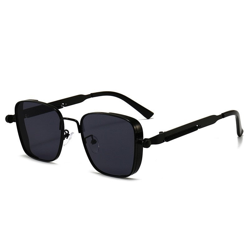 Vintage-style Square Metal Sunglasses With A Personalized Touch Black Frame Black Gray