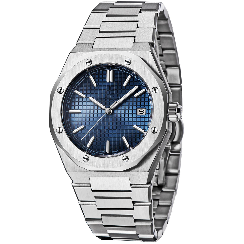 Mens Fashion Business Casual Steel Mechanical Watch Blue NH35 Movement