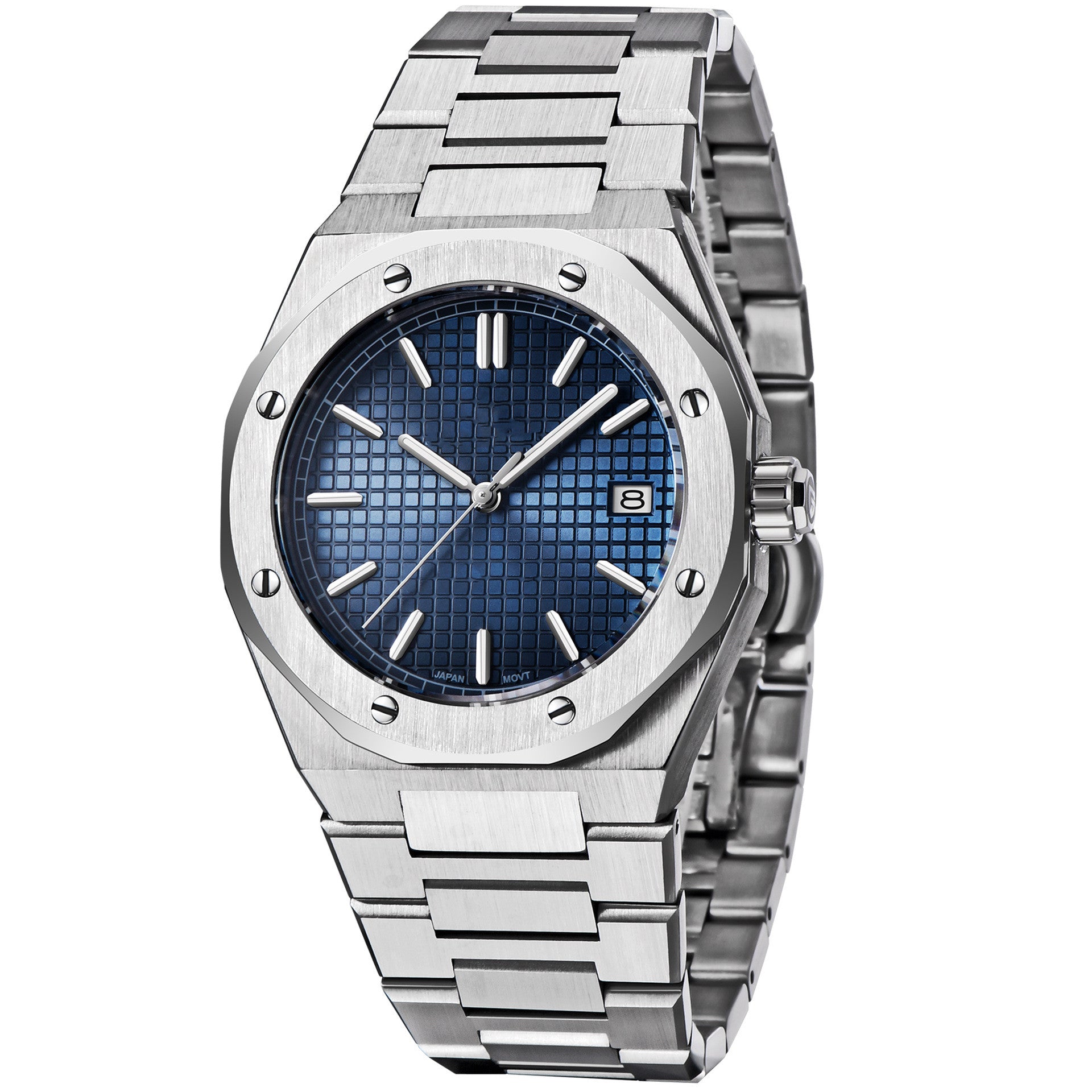 Mens Fashion Business Casual Steel Mechanical Watch Blue NH35 Movement