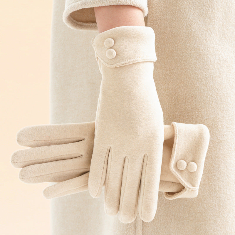 Women's Fleece-lined Warm Graceful Bow Gloves Beige Free Size