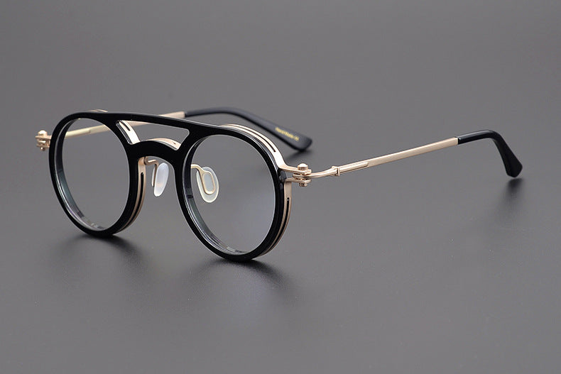 Personalized Couple Style Handmade Art Round Myopia Glasses Full Frame Plate Tide Black gold