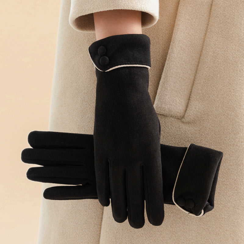 Women's Fleece-lined Warm Graceful Bow Gloves Black Free Size