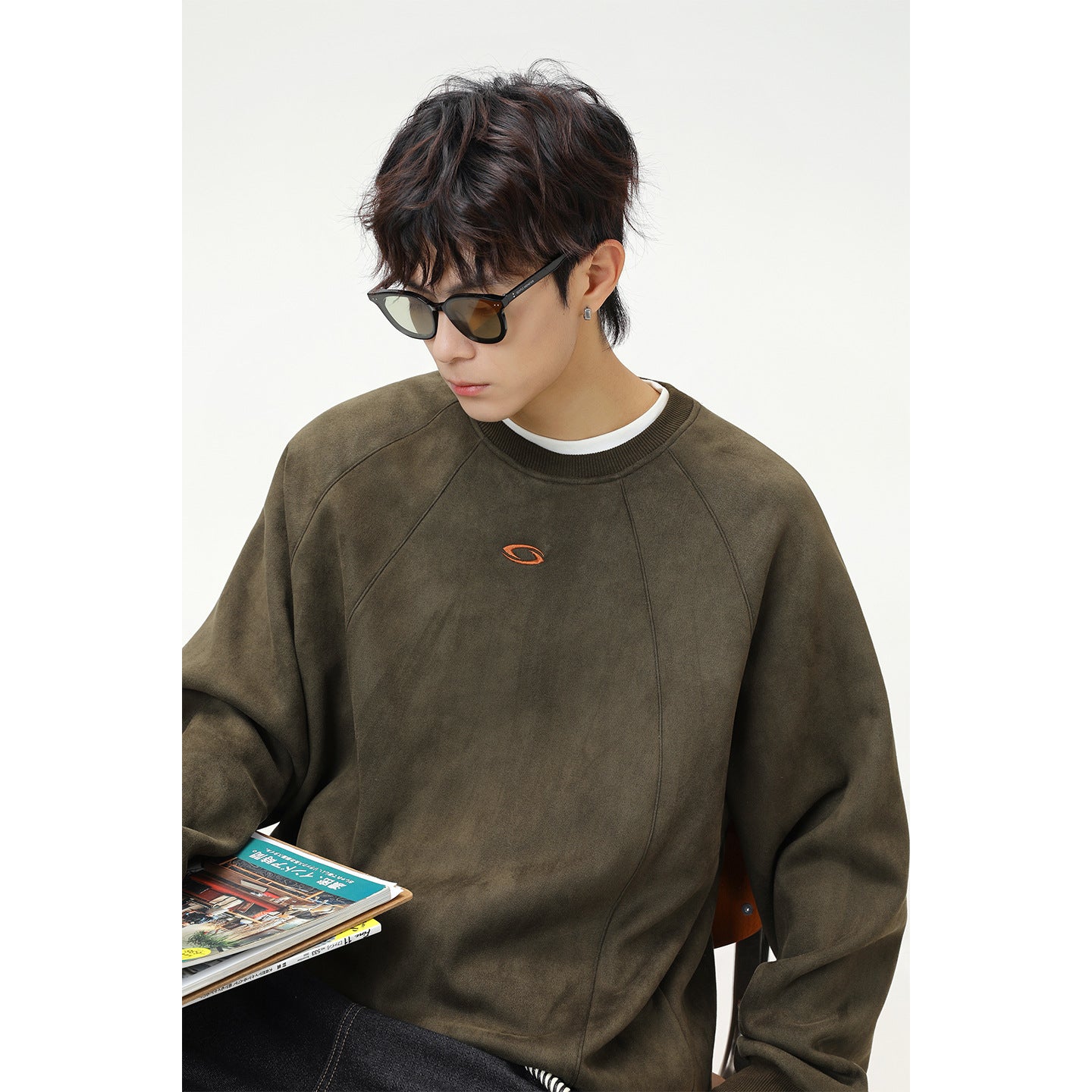 Faux Suede Round Neck Sweater