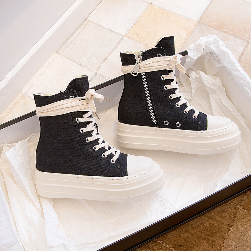 Platform High Top Side Zip Canvas Sneakers