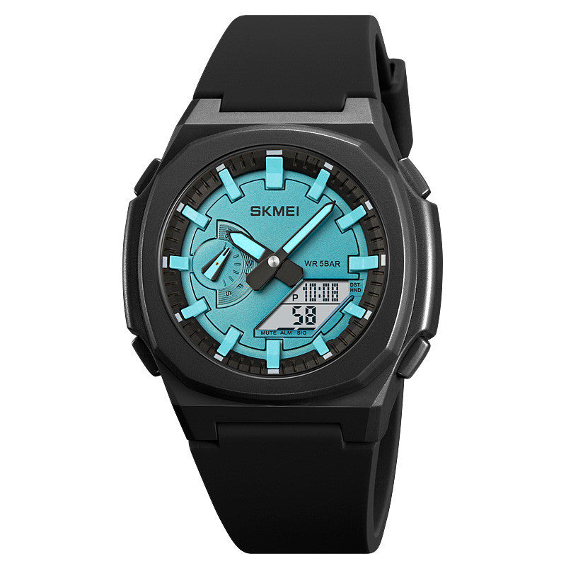 Quartz Waterproof Multi-function Chronograph Alarm Digital Watch Black Shell, Light Blue