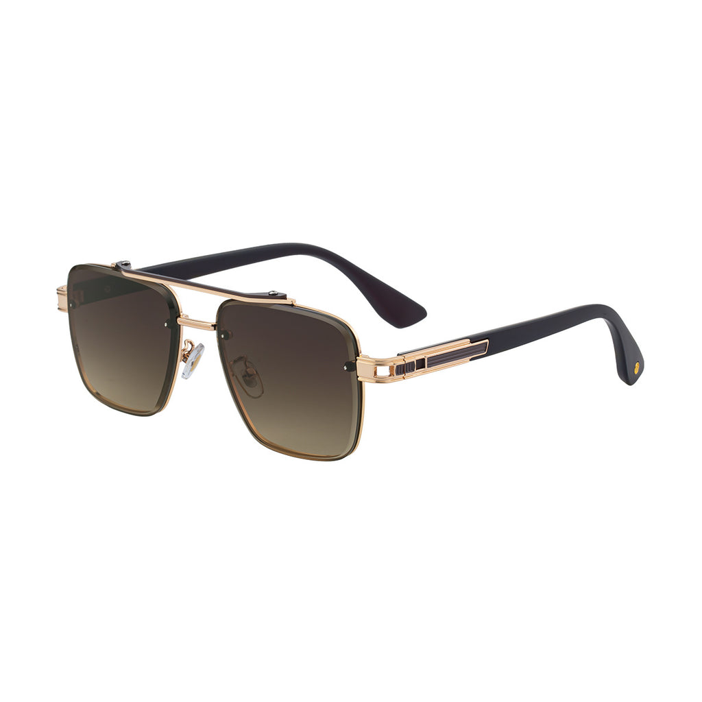 Mens Fashionable Square-frame Sunglasses C3 Gold Tea Gray