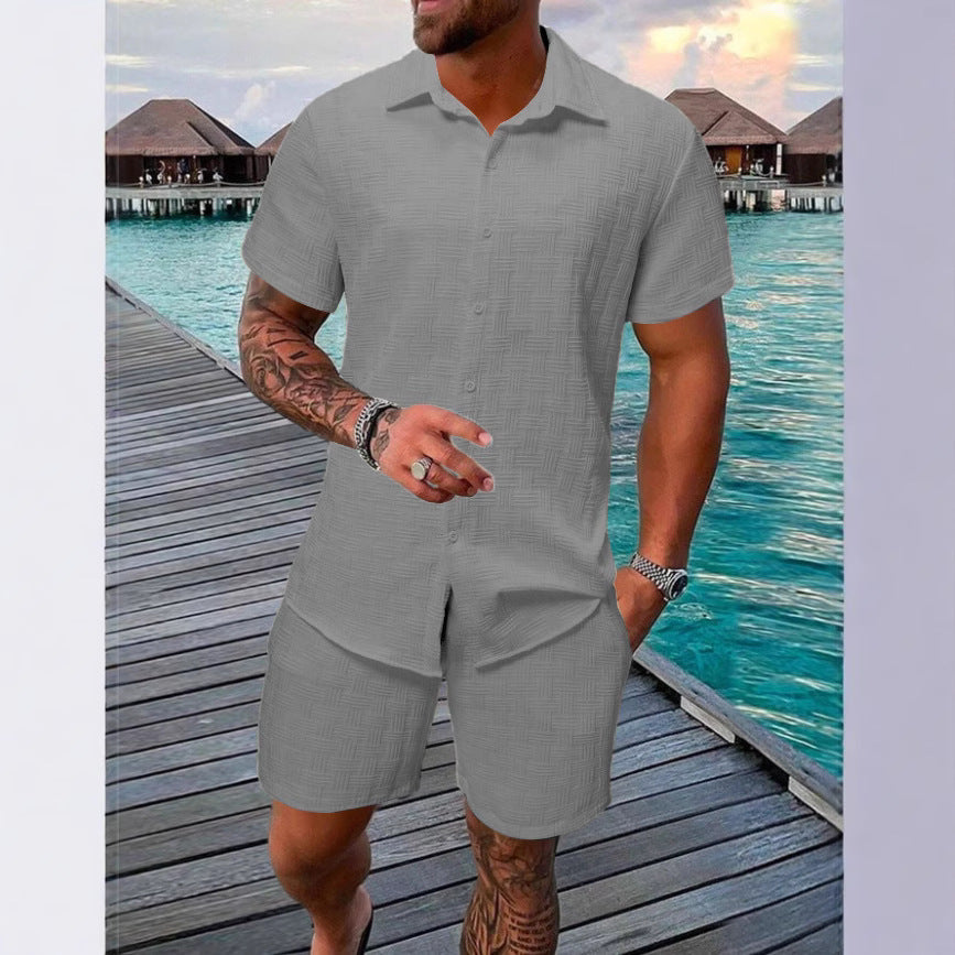 Jacquard Black And White Solid Color Suit Gray