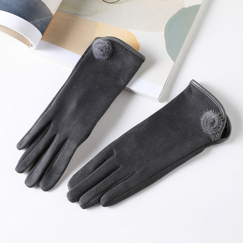 Women's Winter Fashion Korean Style Autumn Winter Fleece Warm Gloves Gray Free Size