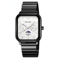 Stylish Multifunctional Square Watch Black Shell And White Surface