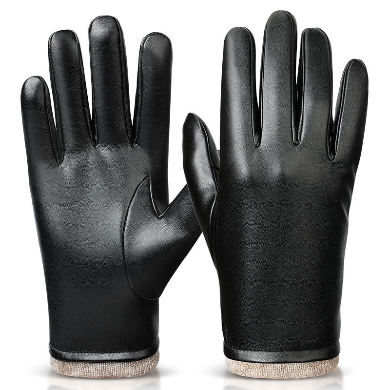 Mens Business-Style Wind- And Water-Resistant Leather Gloves Black