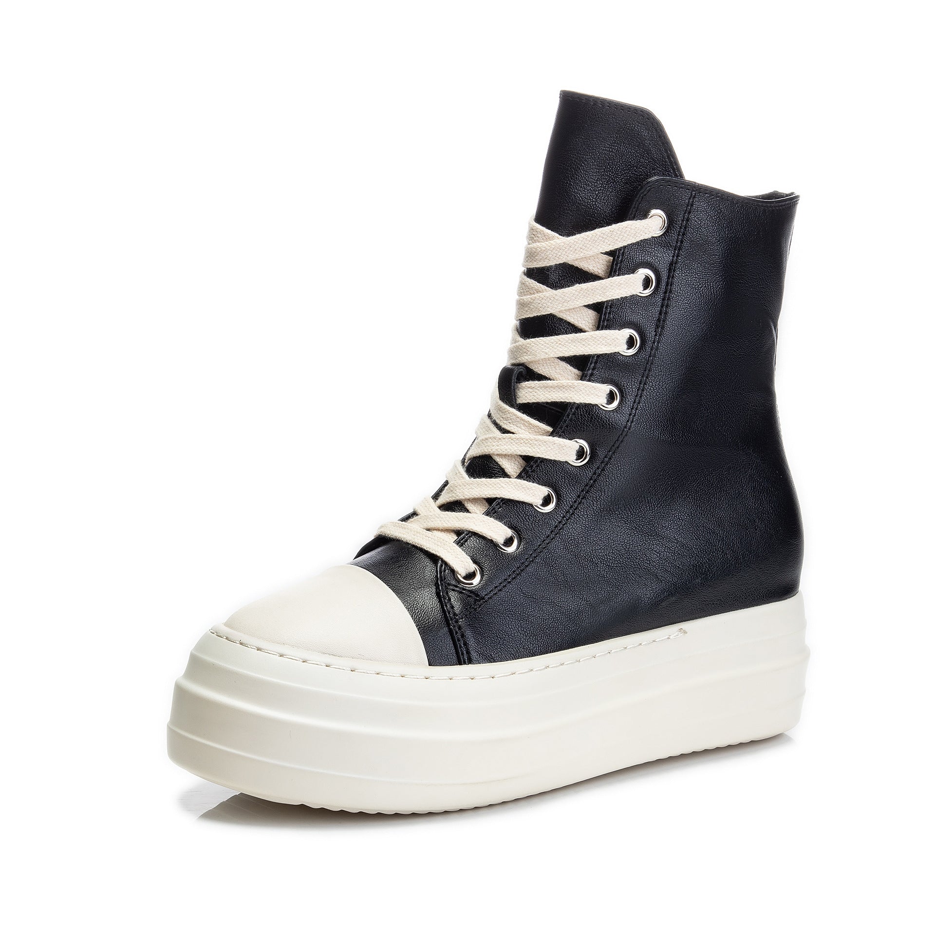 Platform High Top Side Zip Canvas Sneakers Black leather
