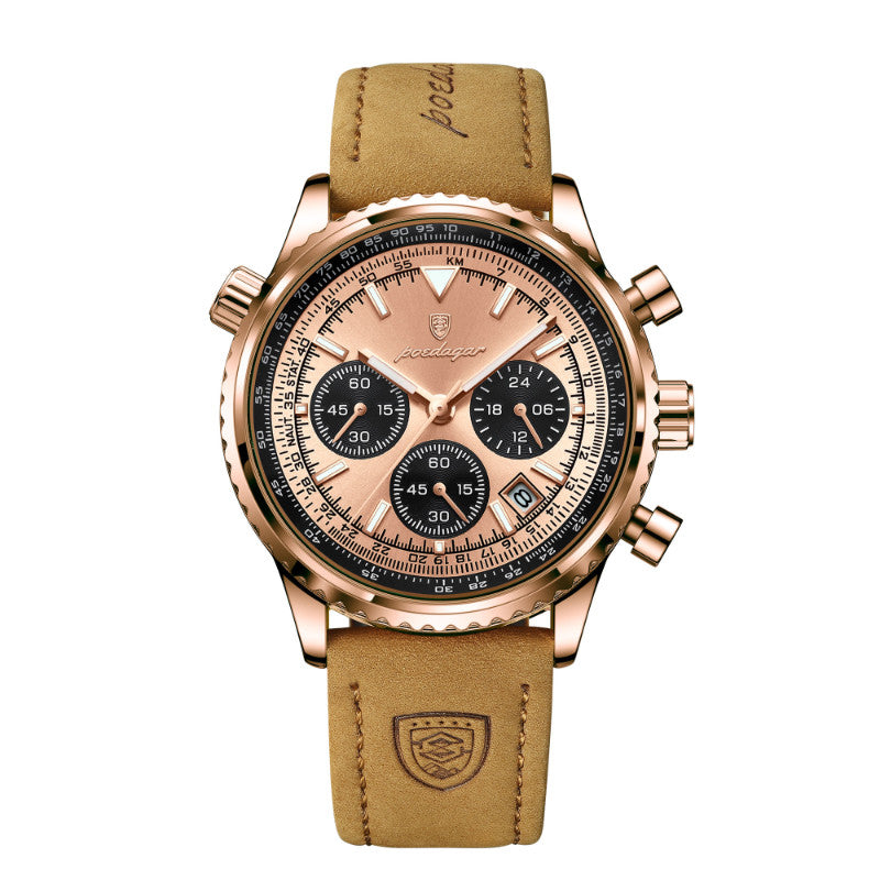 Quartz Wristwatch Waterproof Watch Mens Rose gold dial leather