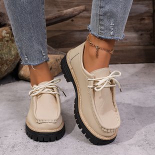 Lace-up British-style Loafers Beige