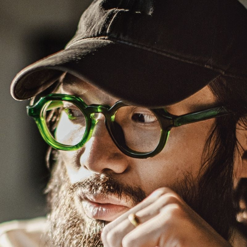 Maden Mens American Retro Classic Acetate Frame Clear Green No Specifications