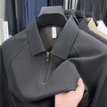 Waffle-Textured Polo Shirt Dark Gray