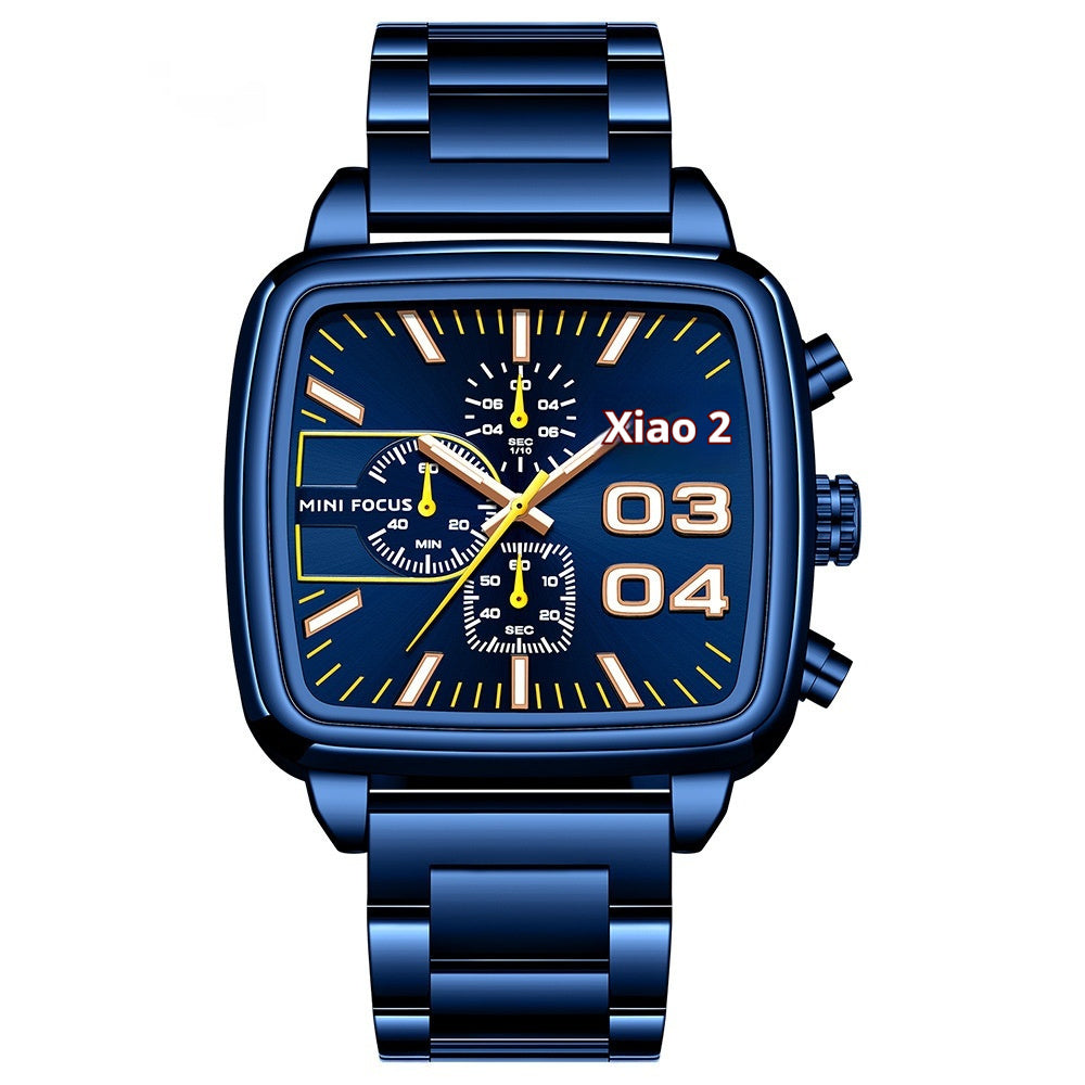 Mens Multifunctional Waterproof Quartz Watch Blue Shell And Blue Surface