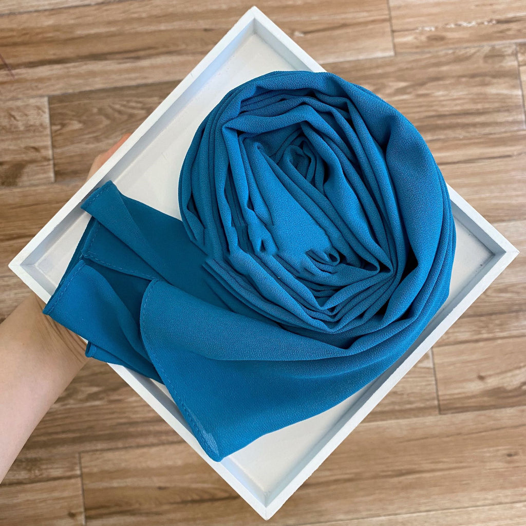Women's Hijab Solid Pearl Chiffon Scarf Glass blue