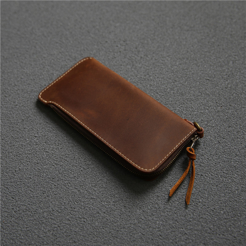 Leather Belt Zipper Wallet Reddish Brown Crazy Horse