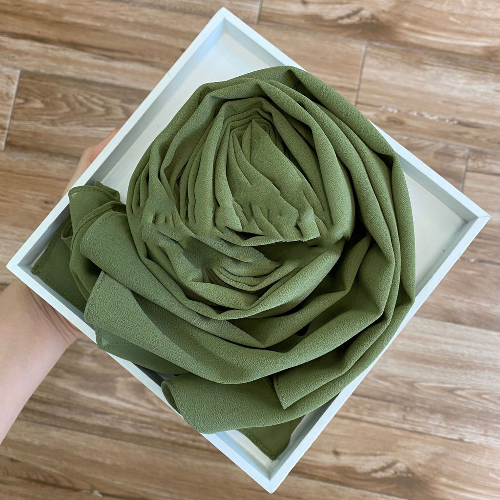 Women's Hijab Solid Pearl Chiffon Scarf Wasabi Green