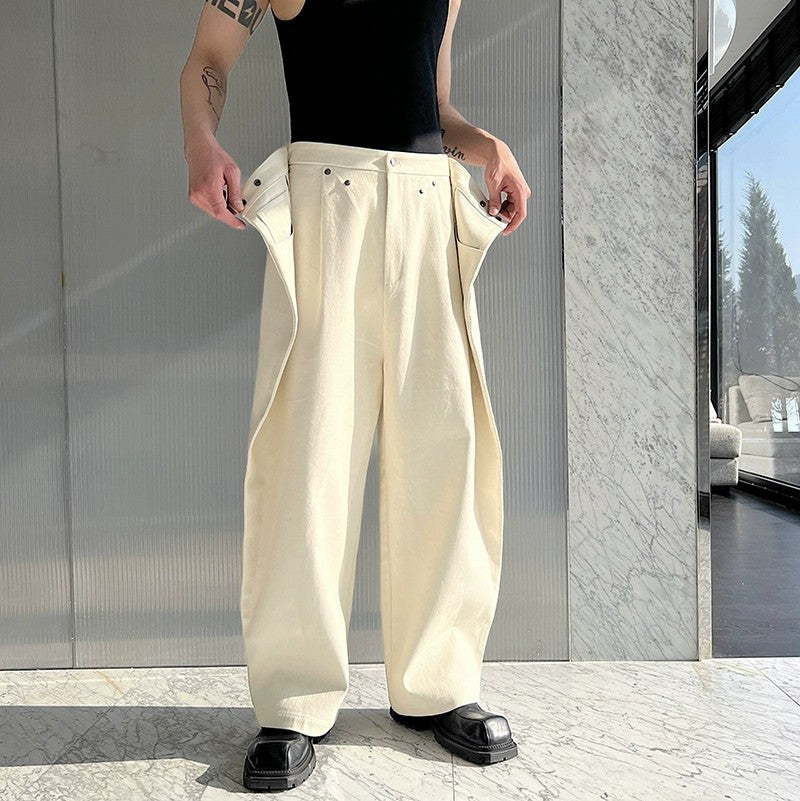 Korean-style Casual Pants For Men Loose Fit White