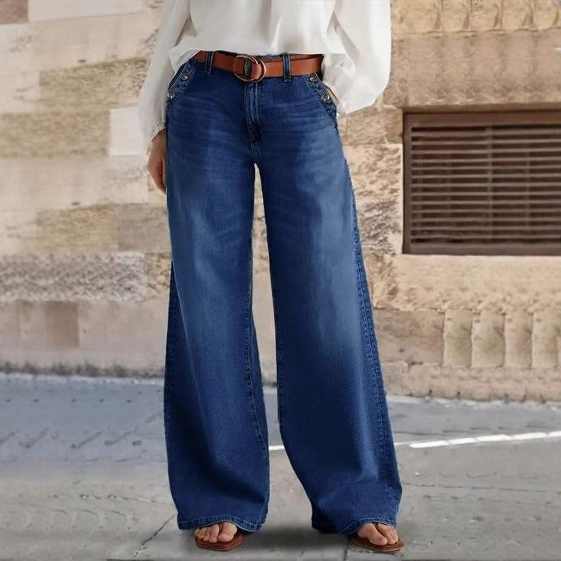 Relaxed-fit Wide-leg Casual Jeans Blue