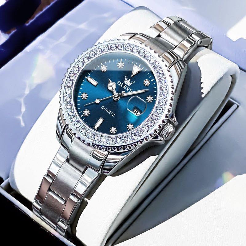 Stylish Business Quartz Womens Watch Steel Band Blue