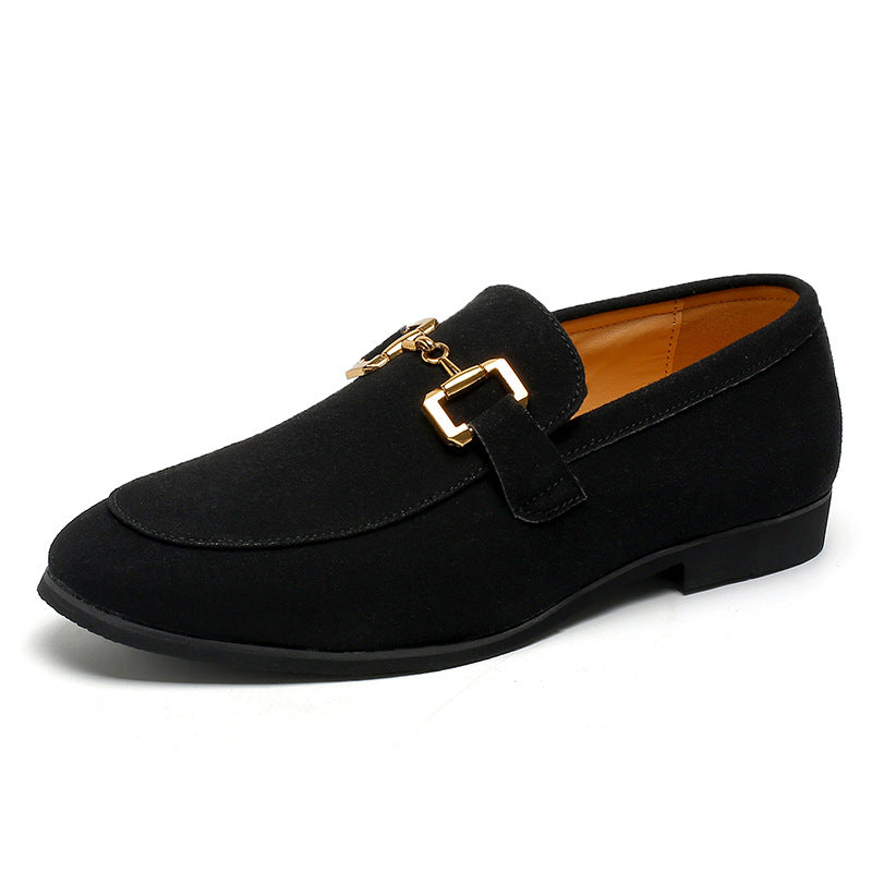 British Metal Buckle Leather Shoes Black