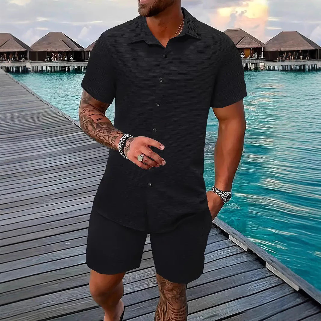 Jacquard Black And White Solid Color Suit