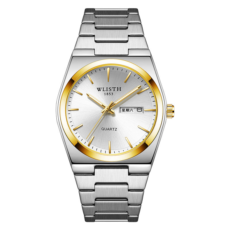 Waterproof Luminous Quartz Ultra-thin Watch 6210 Gold Shell Silver