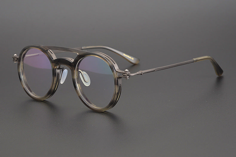 Personalized Couple Style Handmade Art Round Myopia Glasses Full Frame Plate Tide Striped grey