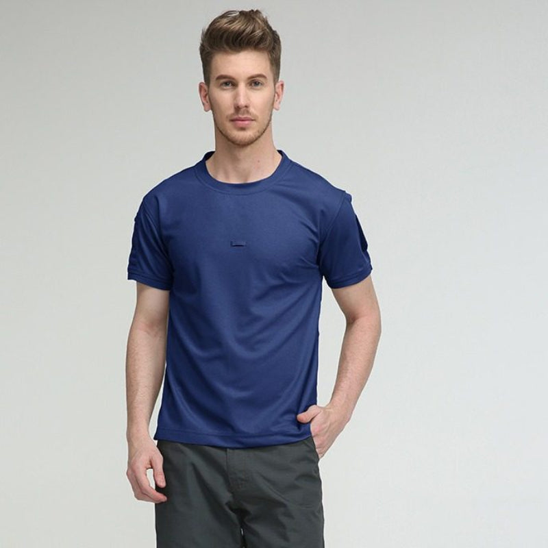 Crew-neck Short-sleeve Shirt Blue With arm pocket