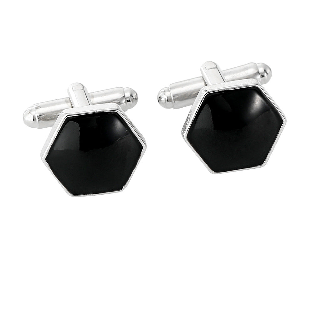 Geometric Hexagon Black Cufflinks Shirt Versatile Cufflink