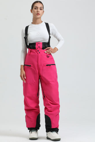 New Strap Thickened Waterproof Ski Pants Men Rose Red