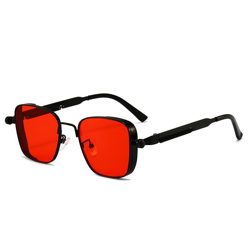 Vintage-style Square Metal Sunglasses With A Personalized Touch Black Frame Red Film