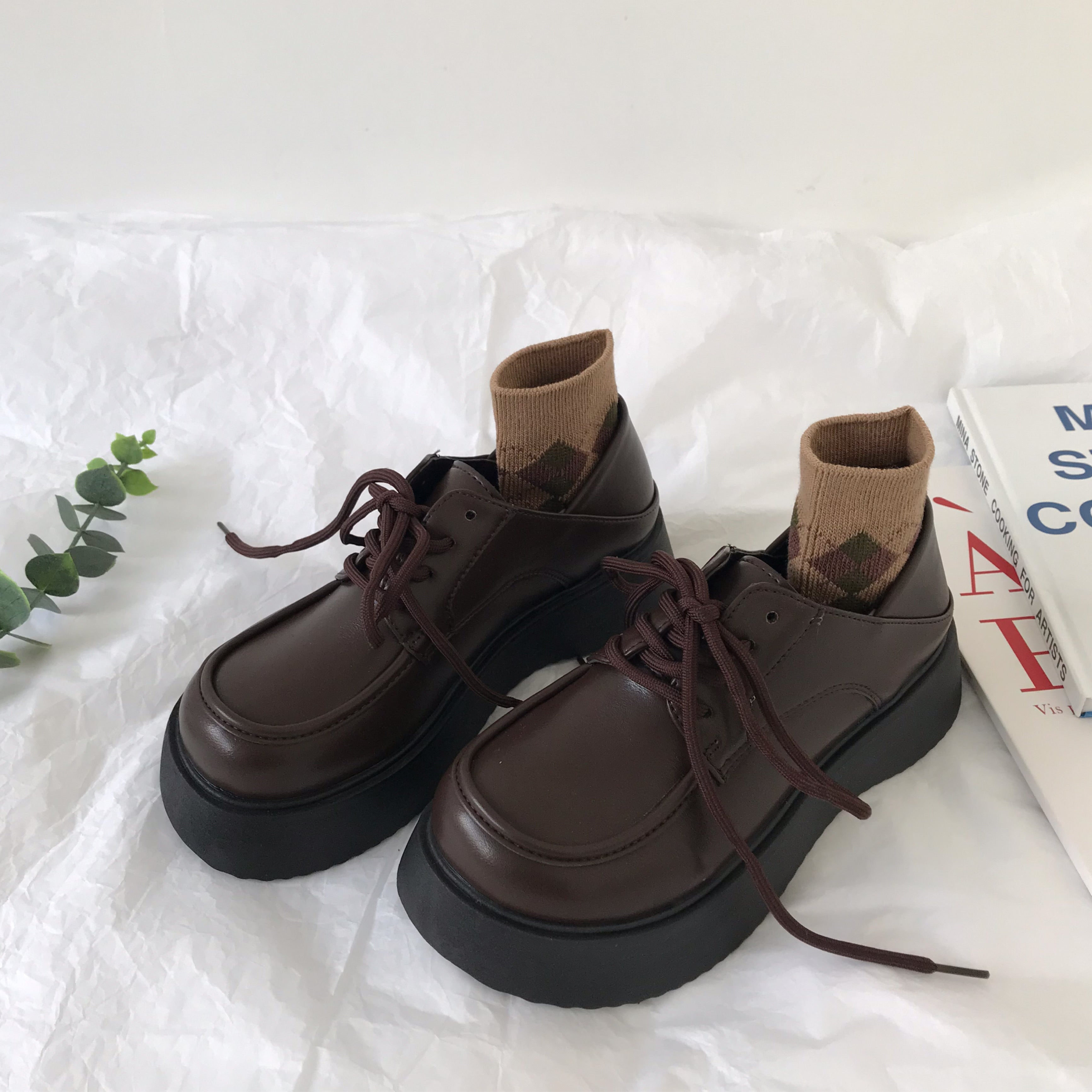 Leather Shoes Preppy English Retro Brown