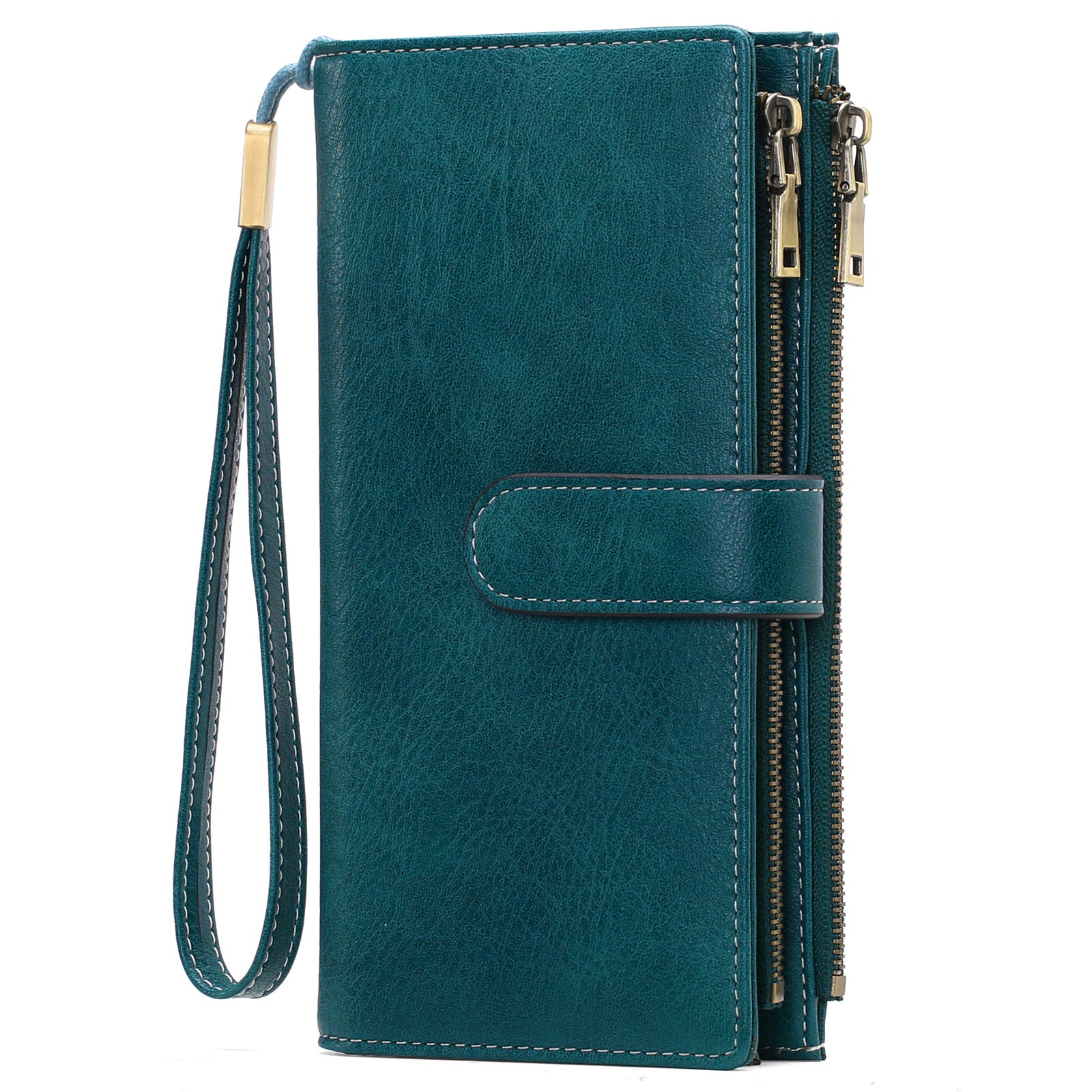 Womens Long Wallet Multi-functional Vintage Tri-fold Purse Lake Blue