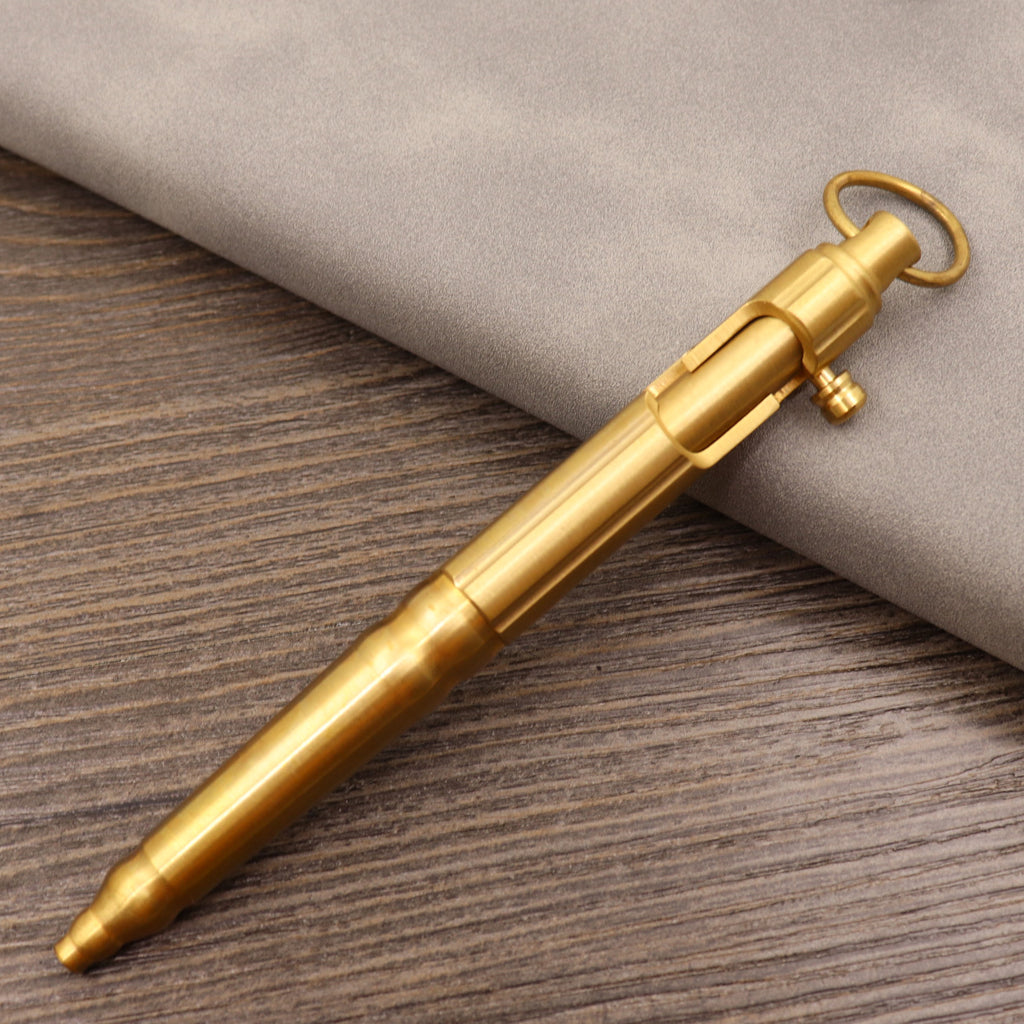 Retro Pure Copper Bolt Type Metal Tactical Pen Brass Machine Gun Pen