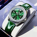 Stylish Business Quartz Womens Watch Green Leather Book Green