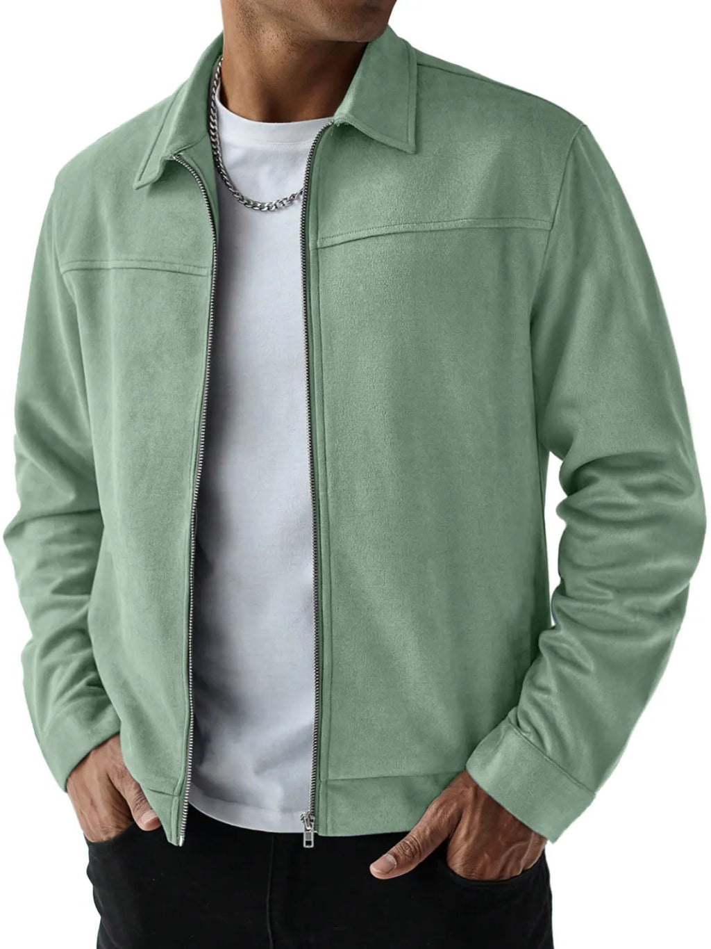 Casual Versatile Long Sleeve Jacket Light Green