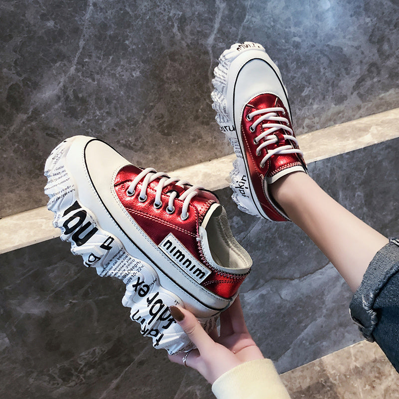 Newspaper Trifle Bottom Trendy Casual Heightening Sneakers Red